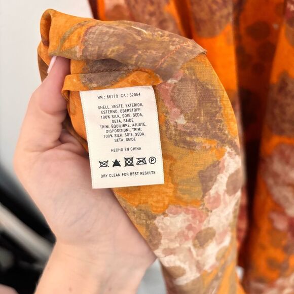 ANTHROPOLOGIE Moulinette Soeurs Fall Orange Floral Cold Shoulder SILK Dress 6P - Picture 7 of 7